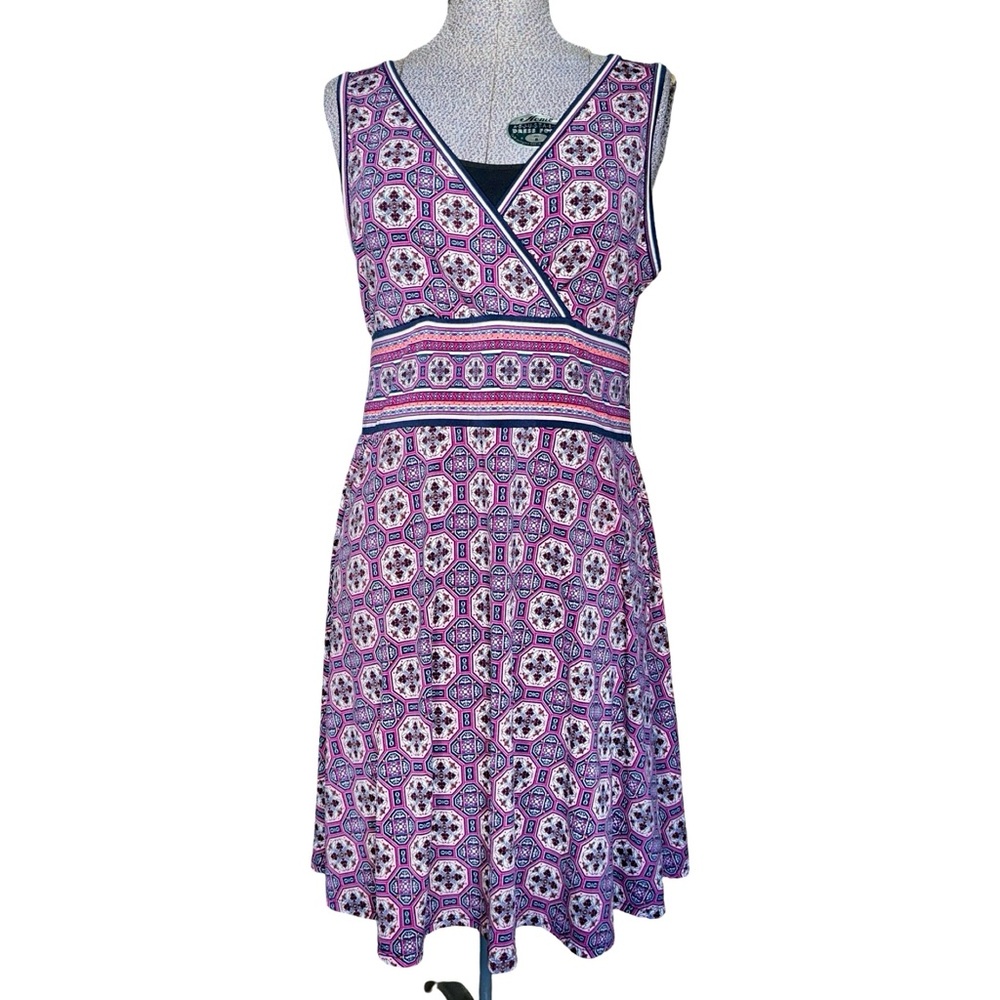 Max Studio Sleeveless Faux Wrap Fit & Flare Dress Boho Medallion A-Line Size XL